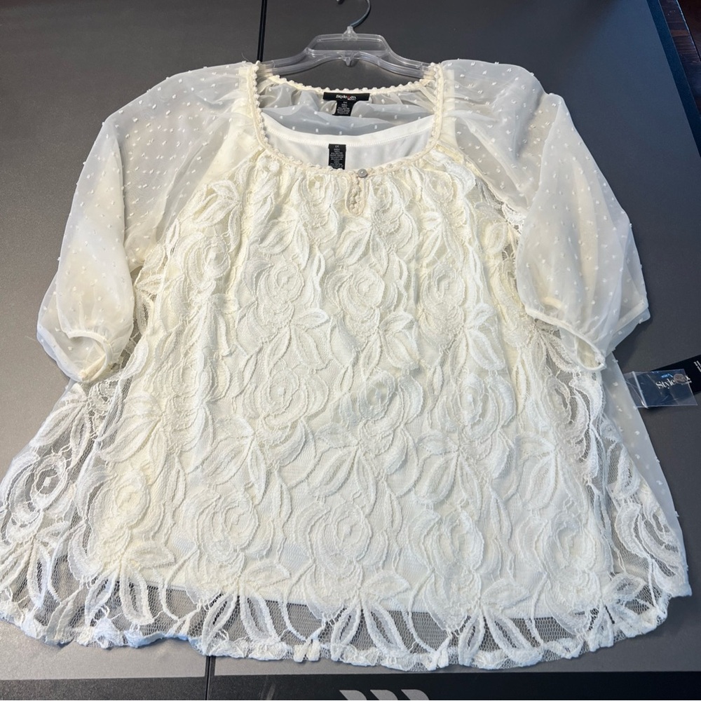 Style & Co Woman Catalina Ivory Tunic Peasant Blouse Plus 1X